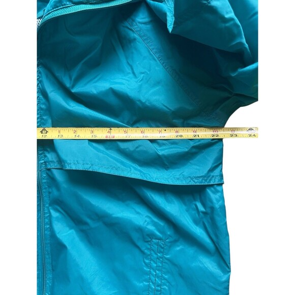 Vintage Sansabelt Golf Windbreaker M Teal Retractable Hood 80s Casual - Picture 5 of 5